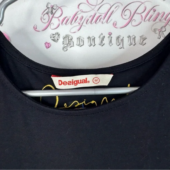 Desigual dress flowers bee 🐝 embroidered Black Floral Midi Dress - Picture 6 of 8